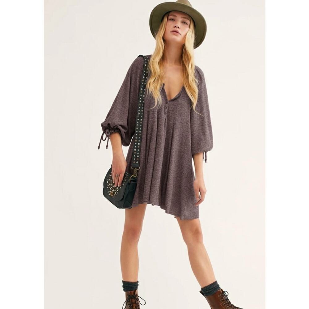 We The Free People Top ‘Winter Sun’ Tunic Billowy Tie Sleeve Purple Size XS